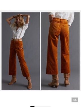 Anthropologie Maeve Colette Corduroy Wide-Leg Pants cropped High Waisted size 27